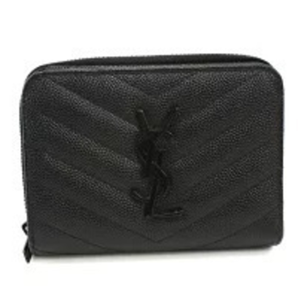 Saint Laurent Bi fold Wallet Monogram Compact Zip Around Black